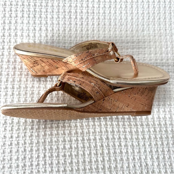 Lilly Pulitzer McKim Natural Cork Gold Wedge Sandals Womens 8.5 Beachy Resort - Picture 6 of 10